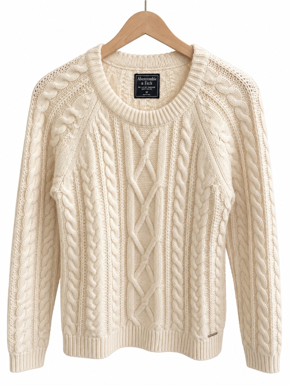Abercrombie & Fitch Ivory Cable Knit Crew Sweater